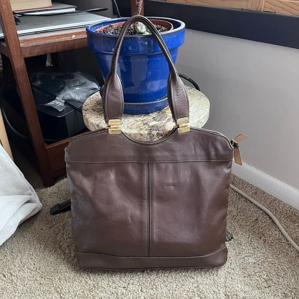 VTG 60s 70s Groskopf’s Brown Leather Top Handle Satchel Bag - Picture 7 of 16